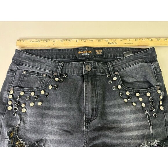 Majestik Denim Set (Jacket XL, Jeans 36x30) Embellished King Panda Destroyed GUC - Picture 10 of 13